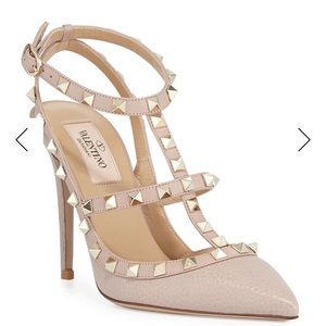 Valentino Rockstud Leather Caged Pump in nude pink